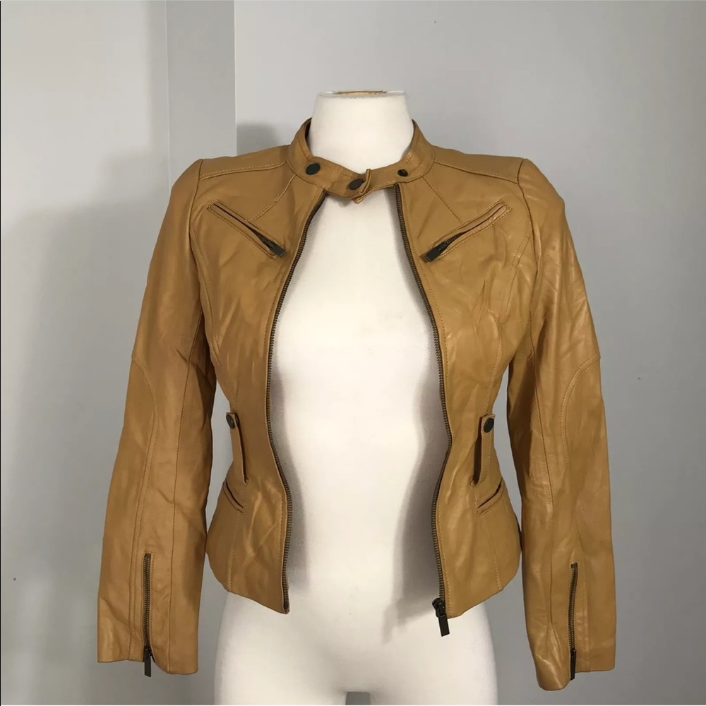 Womens Arden B Brown Leather Jacket  Size XS
